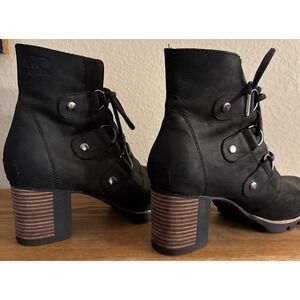Sorel Addington Waterproof Heeled Lace Up Black Leather Boots Sz EU 38.5 US 7.5